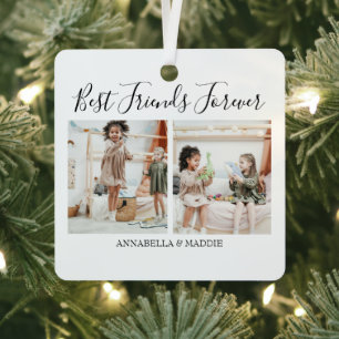 Modern Personalised Best Friends Forever   2 Photo Metal Tree Decoration