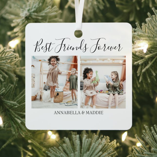 Modern Personalised Best Friends Forever | 2 Photo Metal Tree Decoration (Insitu)
