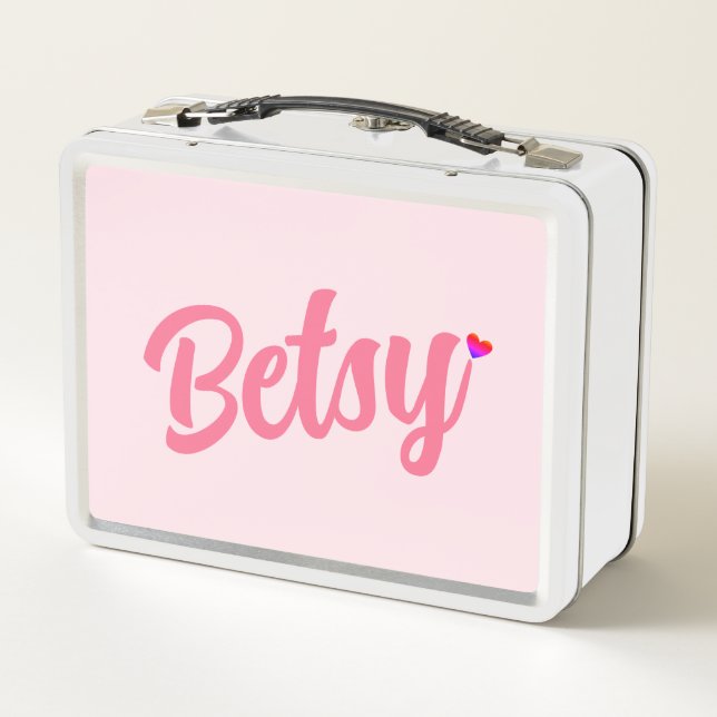 Modern Personalised Betsy And Colourful Love Shape Metal Lunch Box (Back)