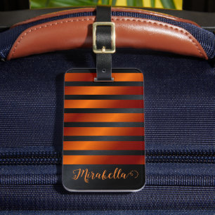 Modern Personalised Black and Orange Luggage Tag