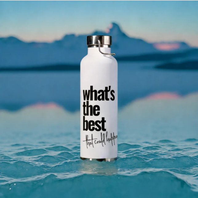 Modern Personalised Black Colour Text Water Bottle (Modern personalized what's the best typography black text water bottle)
