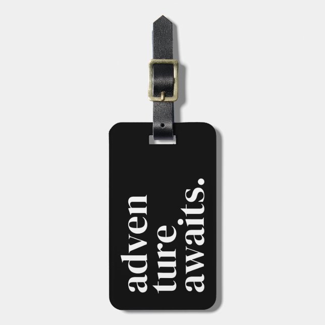 Modern Personalised Black Luggage Tag (Front Vertical)
