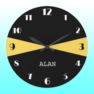 Modern Personalised Black White and Mustard Yellow Large Clock