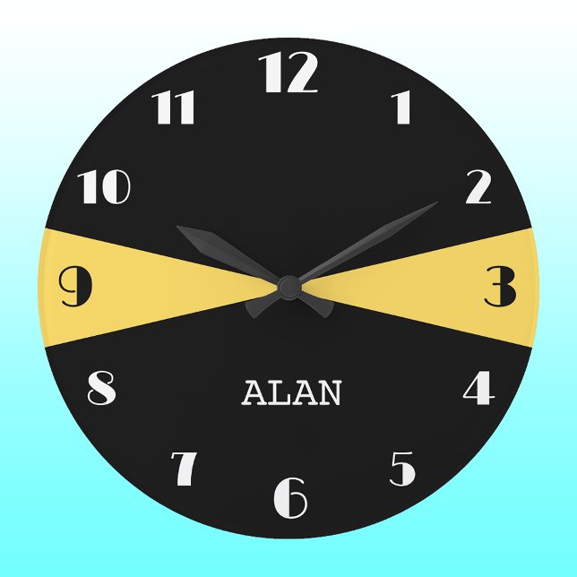Modern Personalised Black White and Mustard Yellow Large Clock (Creator Uploaded)