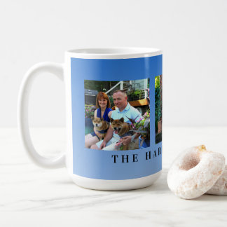 Modern Personalised Blue 3 Photo Family Collage Coffee Mug