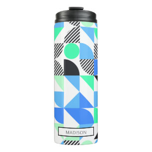 Modern Personalised Blue Mint Green Geometric Thermal Tumbler