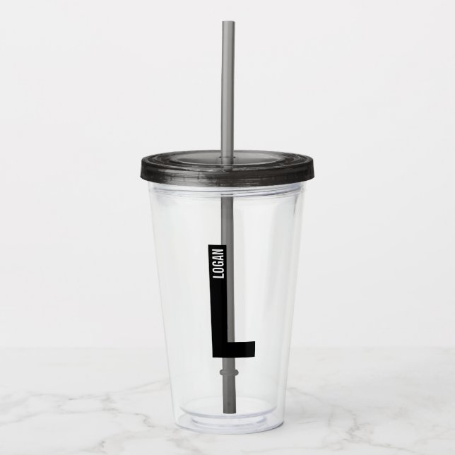 Modern Personalised Bold Monogram and Name Acrylic Tumbler (Front)