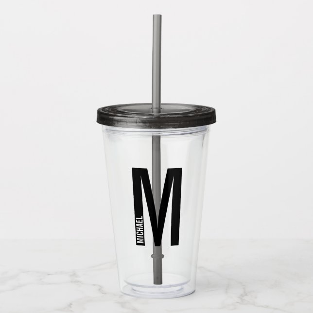 Modern Personalised Bold Monogram and Name Acrylic Tumbler (Front)