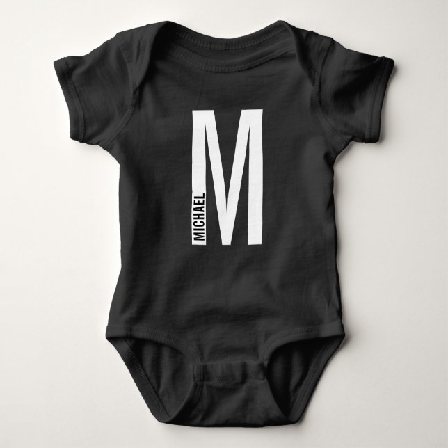 Modern Personalised Bold Monogram and Name Baby Bodysuit (Front)