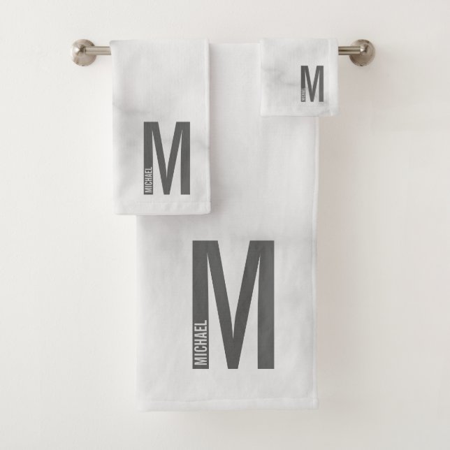 Modern Personalised Bold Monogram and Name Bath Towel Set (Insitu)