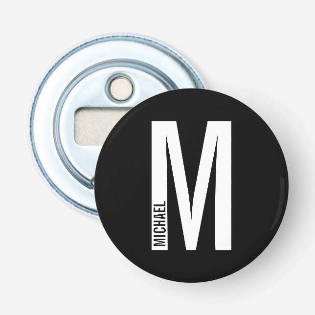 Modern Personalised Bold Monogram and Name Bottle Opener (Front)