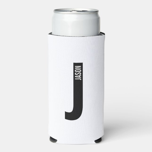 Modern Personalised Bold Monogram and Name Can Coo Seltzer Can Cooler (Seltzer Front)