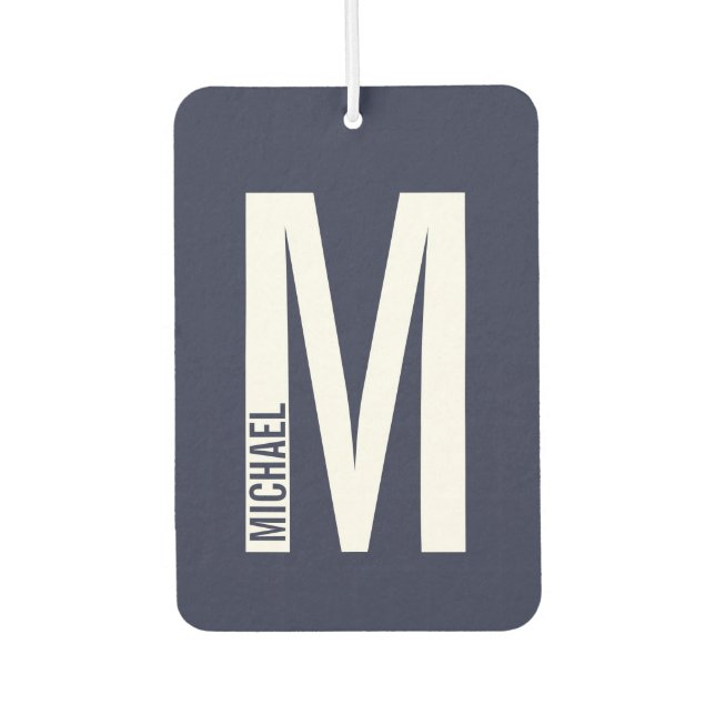 Modern Personalised Bold Monogram and Name Car Air Freshener (Front)