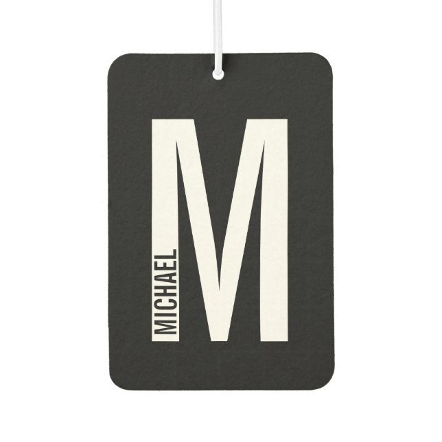 Modern Personalised Bold Monogram and Name Car Air Freshener (Front)