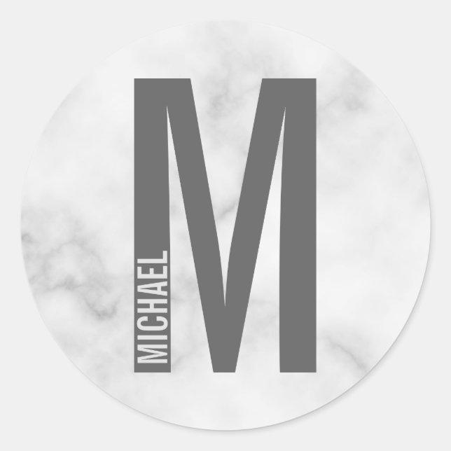 Modern Personalised Bold Monogram and Name Classic Round Sticker (Front)