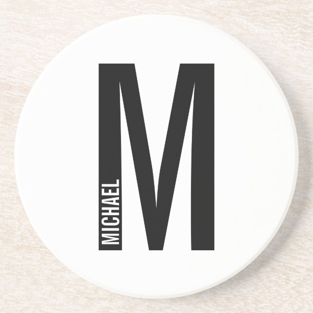 Modern Personalised Bold Monogram and Name Coaster (Front)