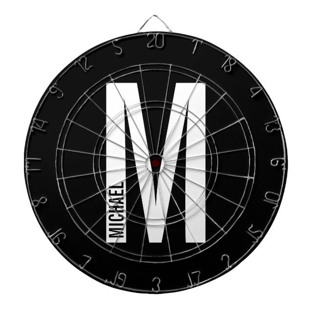 Modern Personalised Bold Monogram and Name Dartboard (Front)