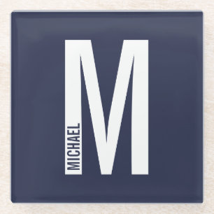 Modern Personalised Bold Monogram and Name Glass Coaster