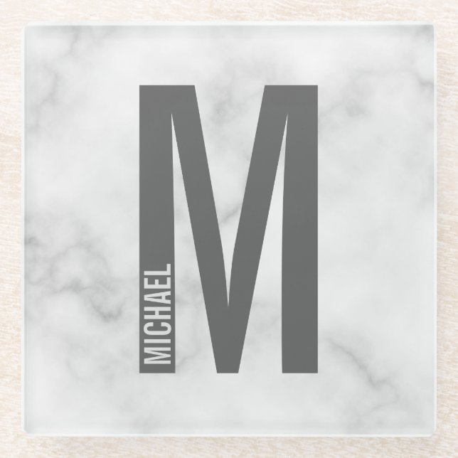 Modern Personalised Bold Monogram and Name Glass Coaster (Front)