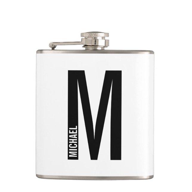 Modern Personalised Bold Monogram and Name Hip Flask (Front)