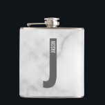 Modern Personalised Bold Monogram and Name Hip Flask<br><div class="desc">Modern Monogram Design featuring personalised monogram letter "J" and name in modern bold sans serif font style.

Perfect gift for him,  father's day gift,  groomsman gift and more.

Please note: The marble details are simulated in the artwork. No actual marble will be used in the making of this product.</div>