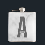 Modern Personalised Bold Monogram and Name Hip Flask<br><div class="desc">Modern Monogram Design featuring personalised monogram letter "A" and name in modern bold sans serif font style.

Perfect gift for him,  father's day gift,  groomsman gift and more.

Please note: The marble details are simulated in the artwork. No actual marble will be used in the making of this product.</div>