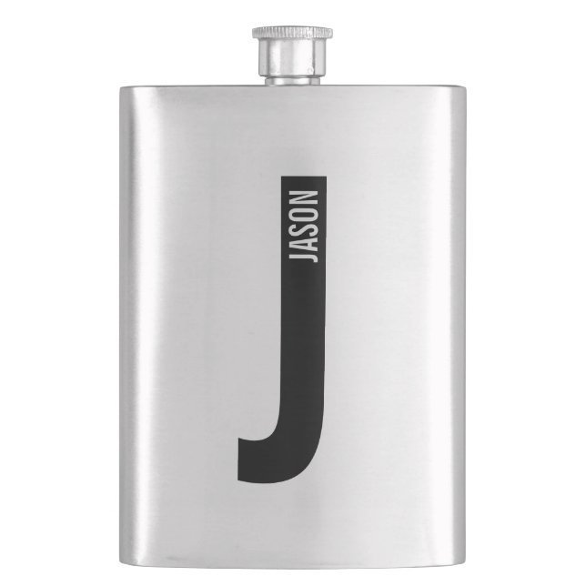 Modern Personalised Bold Monogram and Name Hip Flask (Front)