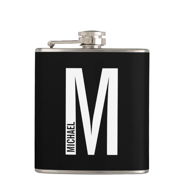 Modern Personalised Bold Monogram and Name Hip Flask (Front)