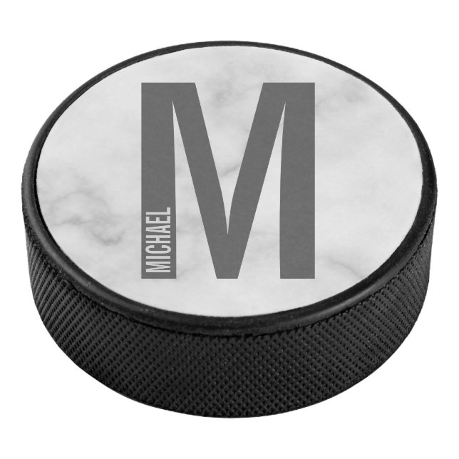 Modern Personalised Bold Monogram and Name Hockey Puck (3/4)