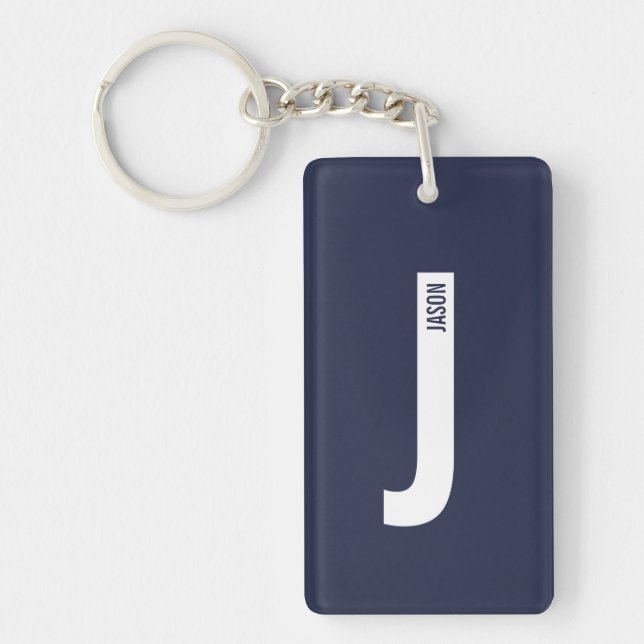Modern Personalised Bold Monogram and Name Key Ring (Front)