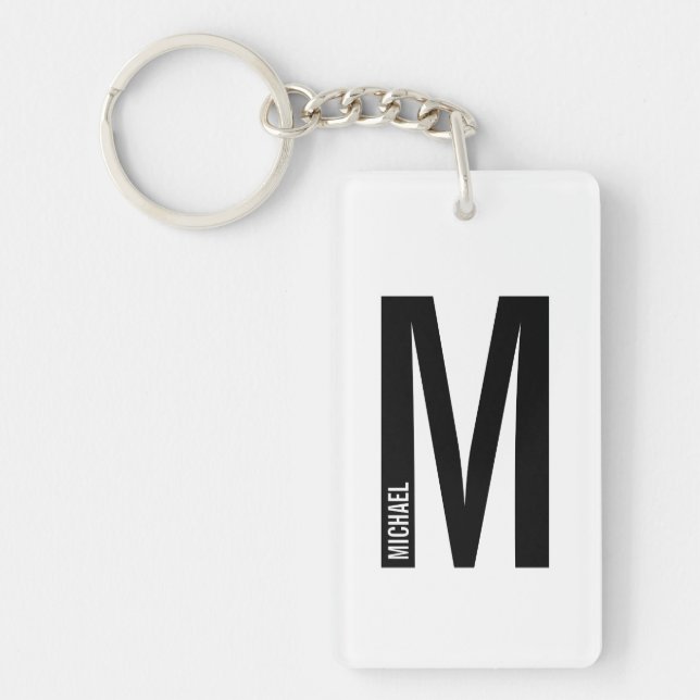Modern Personalised Bold Monogram and Name Key Ring (Front)