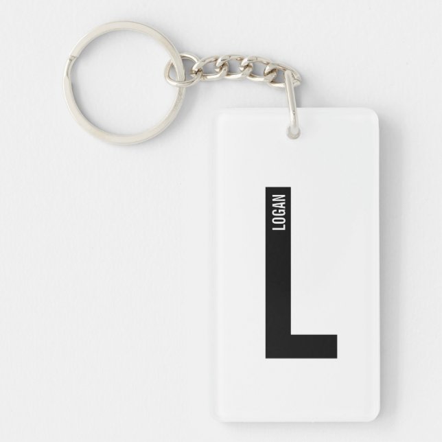 Modern Personalised Bold Monogram and Name Key Ring (Front)
