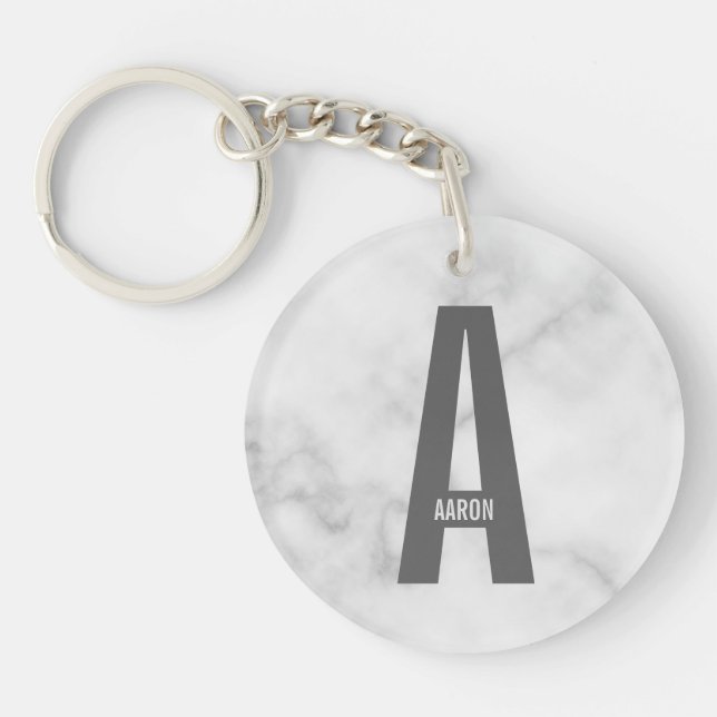 Modern Personalised Bold Monogram and Name Key Ring (Front)