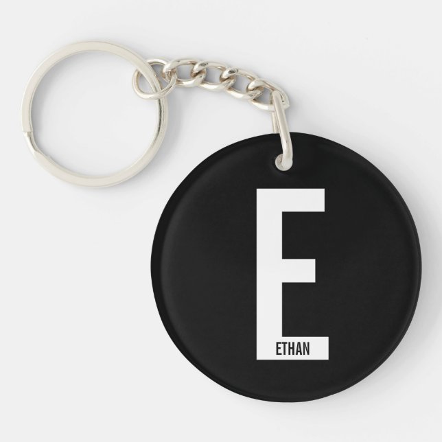 Modern Personalised Bold Monogram and Name Key Ring (Front)