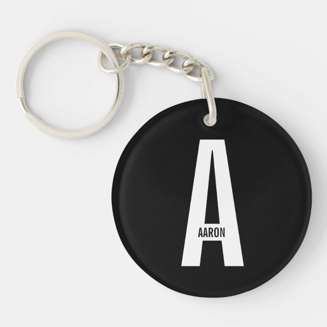 Modern Personalised Bold Monogram and Name Key Ring (Front)