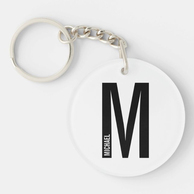 Modern Personalised Bold Monogram and Name Key Ring (Front)