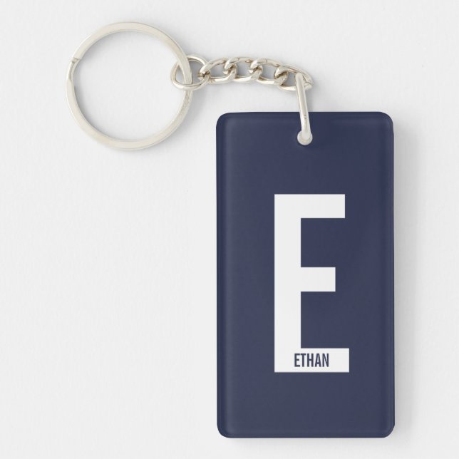 Modern Personalised Bold Monogram and Name Key Ring (Front)