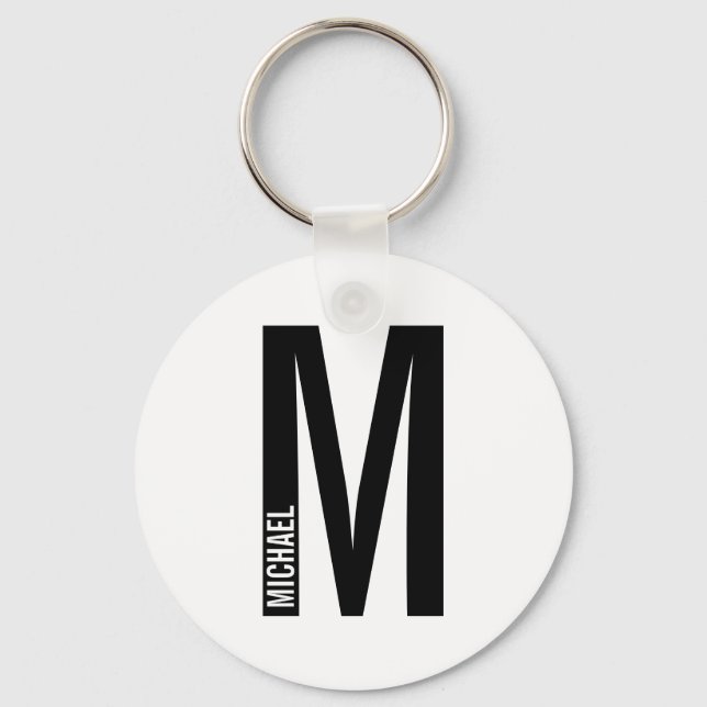 Modern Personalised Bold Monogram and Name Key Ring (Front)