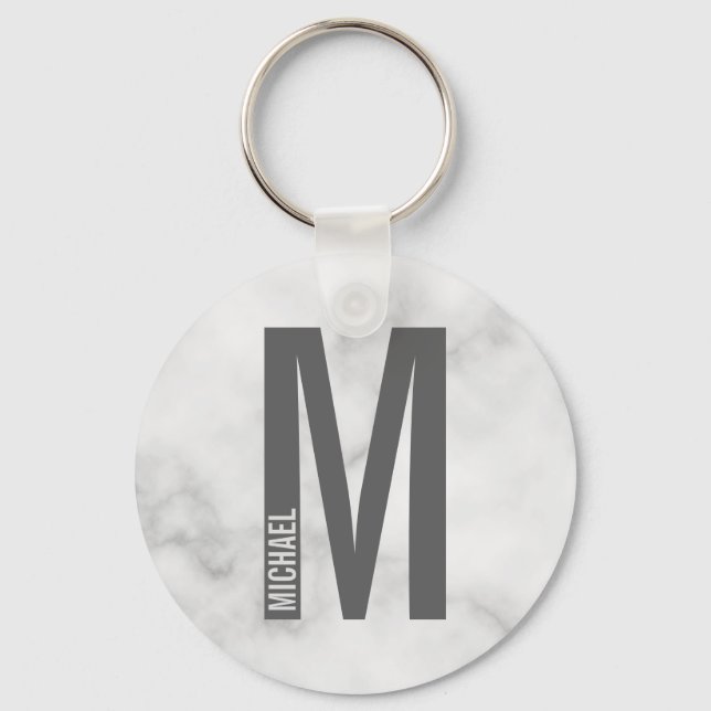 Modern Personalised Bold Monogram and Name Key Ring (Front)