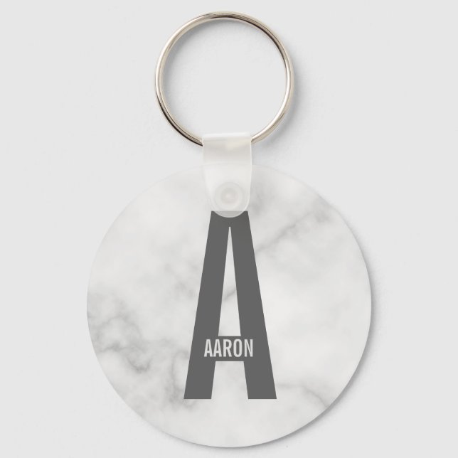 Modern Personalised Bold Monogram and Name Key Ring (Front)