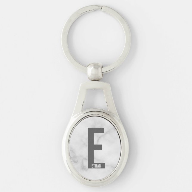 Modern Personalised Bold Monogram and Name Key Ring (Front)