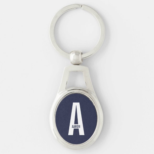 Modern Personalised Bold Monogram and Name Key Ring (Front)