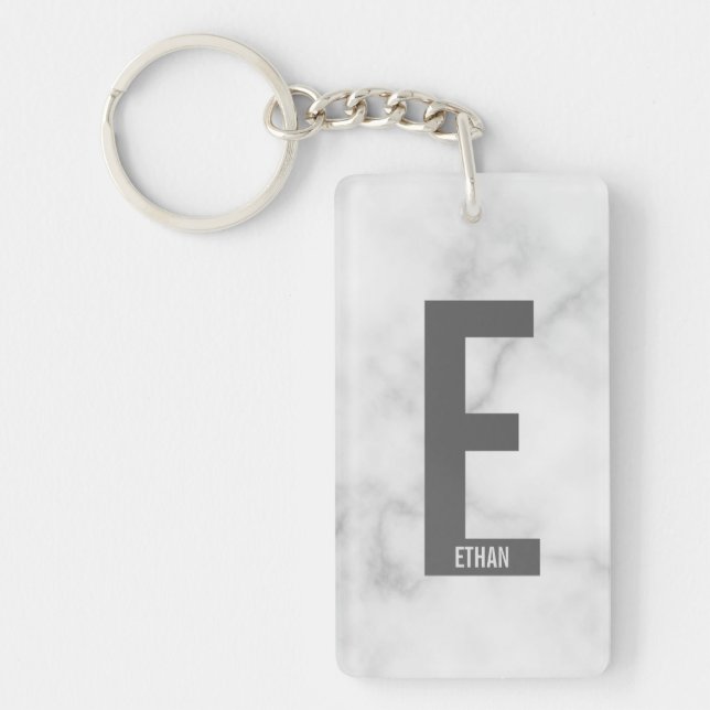 Modern Personalised Bold Monogram and Name Key Ring (Front)