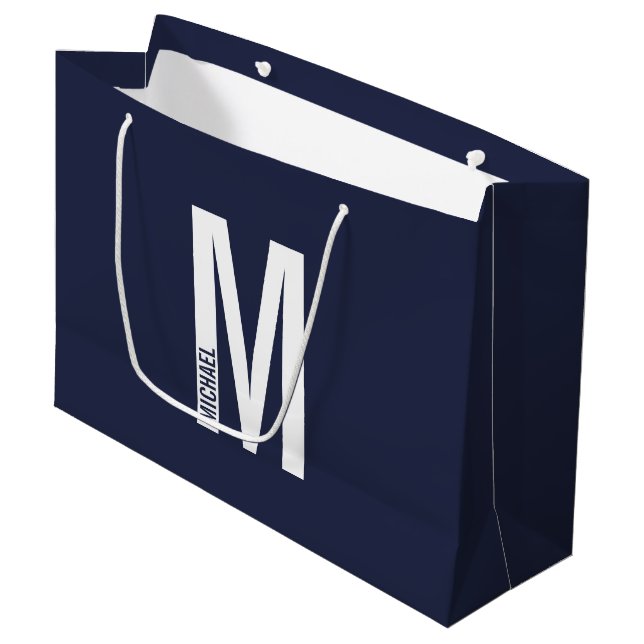 Modern Personalised Bold Monogram and Name Large Gift Bag (Front Angled)