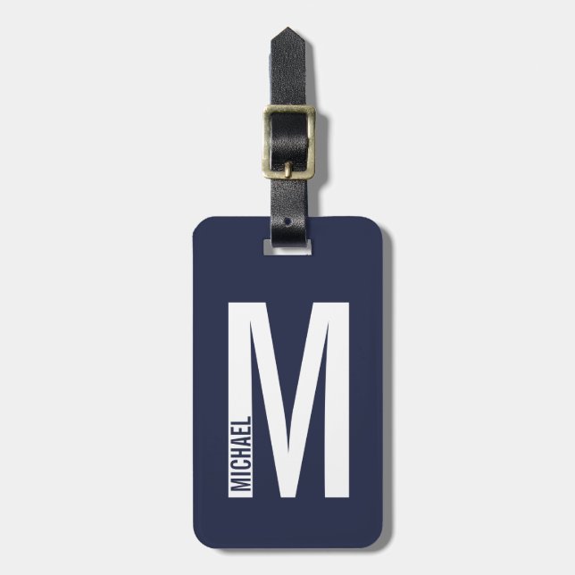 Modern Personalised Bold Monogram and Name Luggage Tag (Front Vertical)