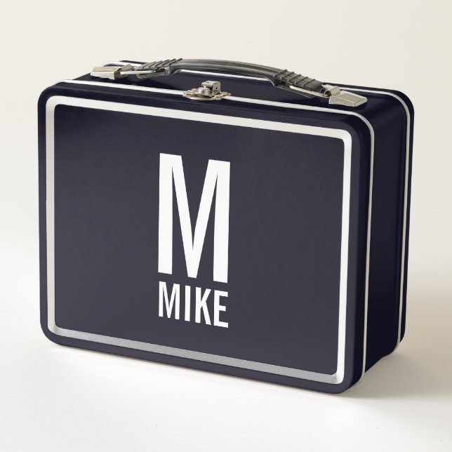 Modern Personalised Bold Monogram and Name Metal Lunch Box (Front)