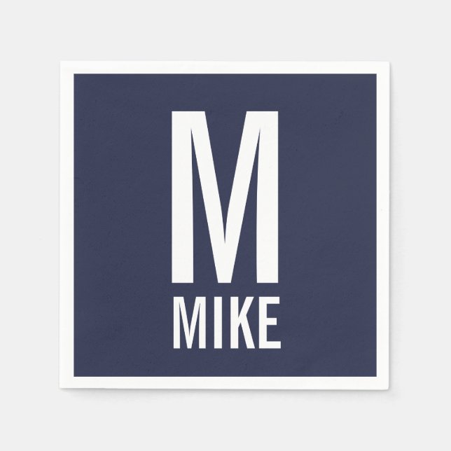 Modern Personalised Bold Monogram and Name Napkin (Front)
