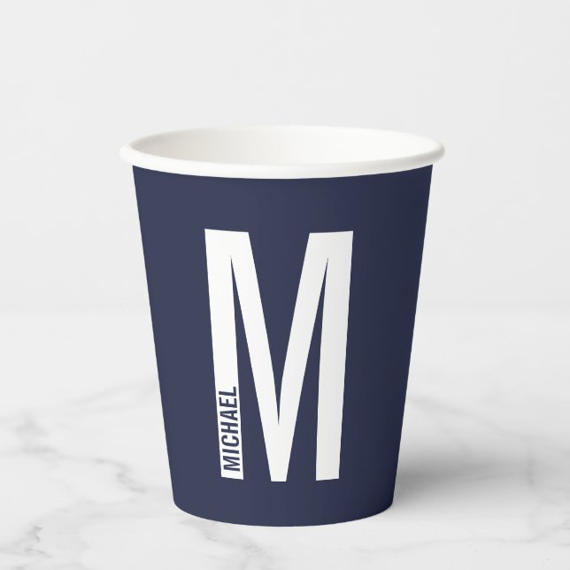 Modern Personalised Bold Monogram and Name Paper C Cups (Front)