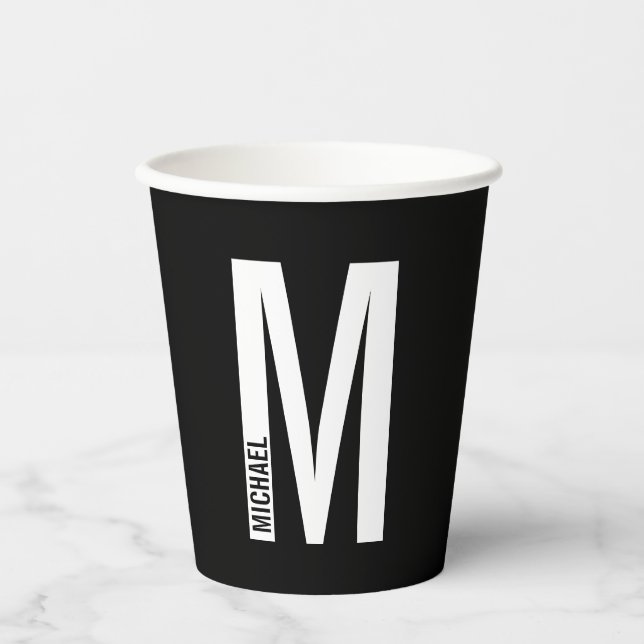 Modern Personalised Bold Monogram and Name Paper C Paper Cups (Front)