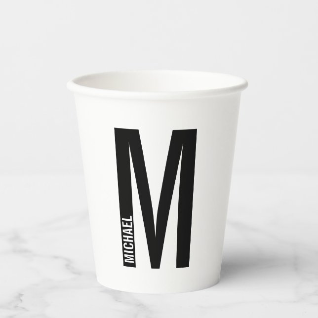 Modern Personalised Bold Monogram and Name Paper Cups (Front)